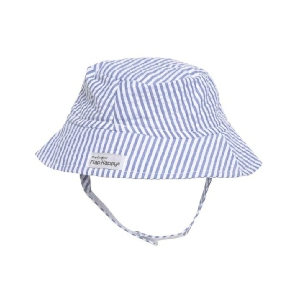 NWT The Original Flap Happy Crusher /Kids Bucket Chambray Stripe Seersucker Hat